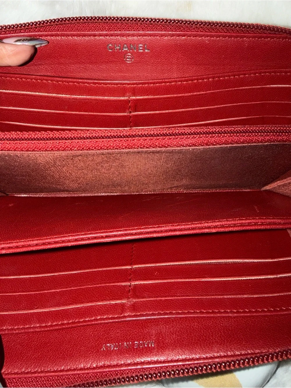 CHANEL Red Quilted Caviar Leather Leboy Zip Wallet- GOOD CONDITION